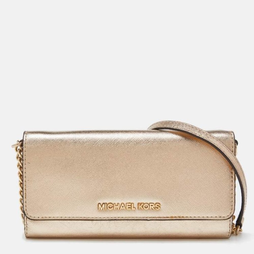 Michael Kors Gold Jet Set Travel Wallet On Chain Crossbody